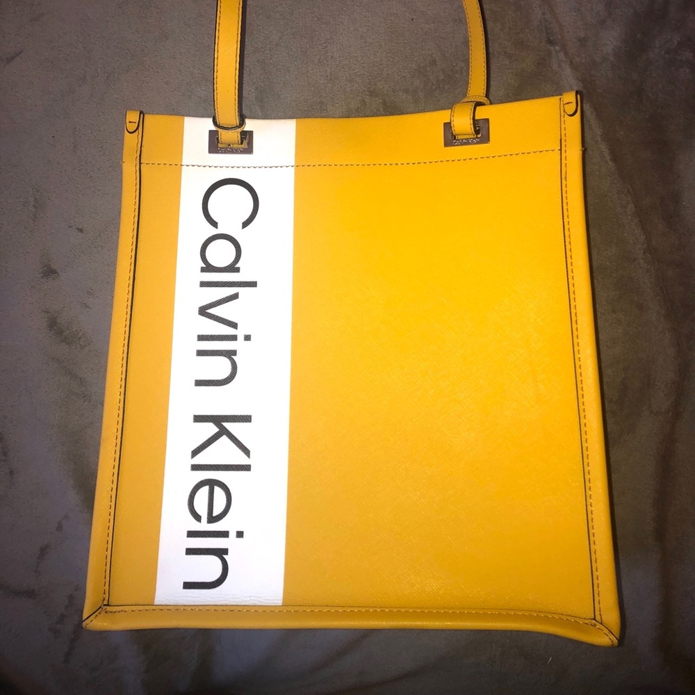 Yellow Calvin Klein Franzy Logo leather tote bag